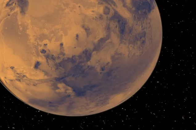 Simulated view of Mars from space.
