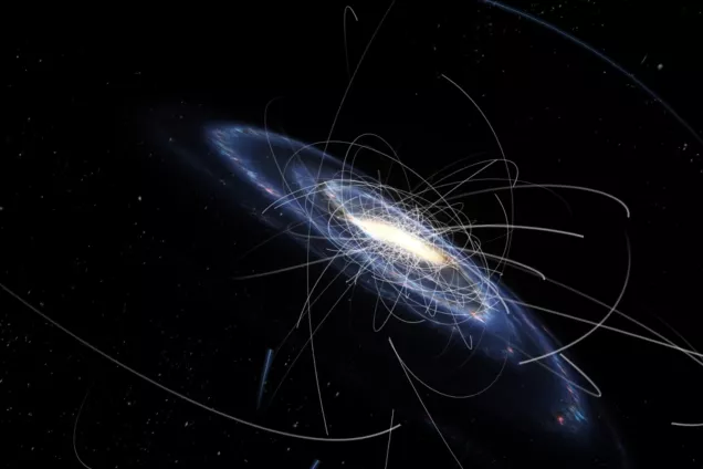 Globular Clusters orbiting the Milky Way. Image is simulated using Digital Sky Dark Matter.