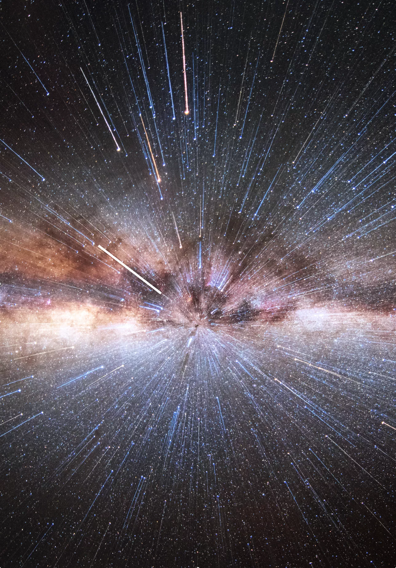 The Milky Way with stars as streaks as we zoom into the image. 