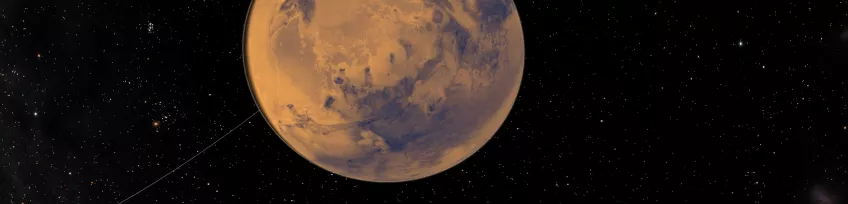 Simulated view of Mars from space.