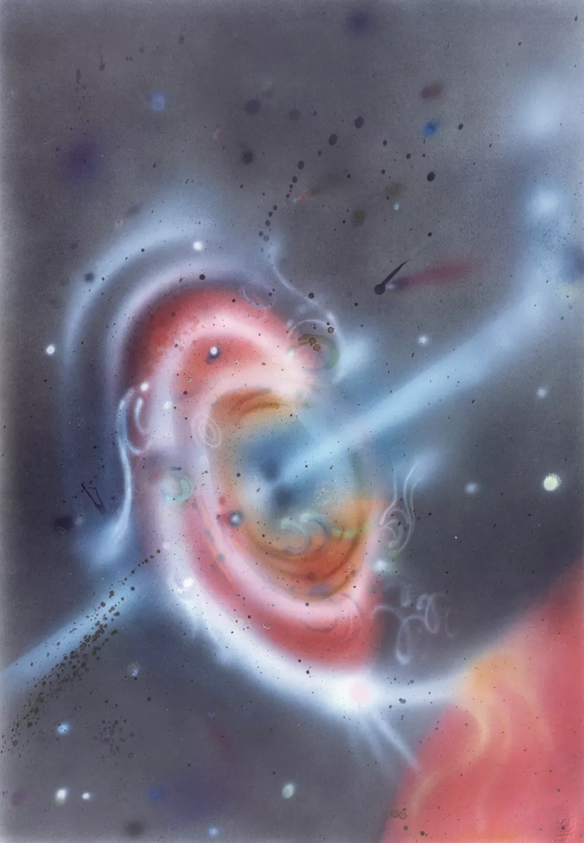 Artist's vision of accretion of matter from a red giant star onto a black hole