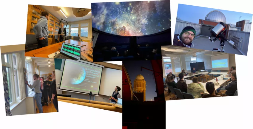 A collection of small images from life at the observatory.  People in meetings, presenting, at the telescope and more. Photos.